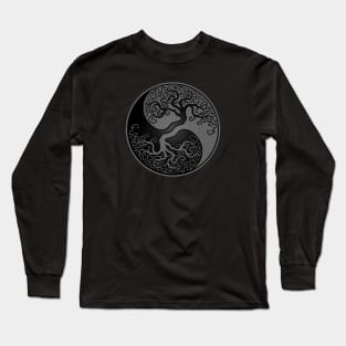 Gray and Black Tree of Life Yin Yang Long Sleeve T-Shirt